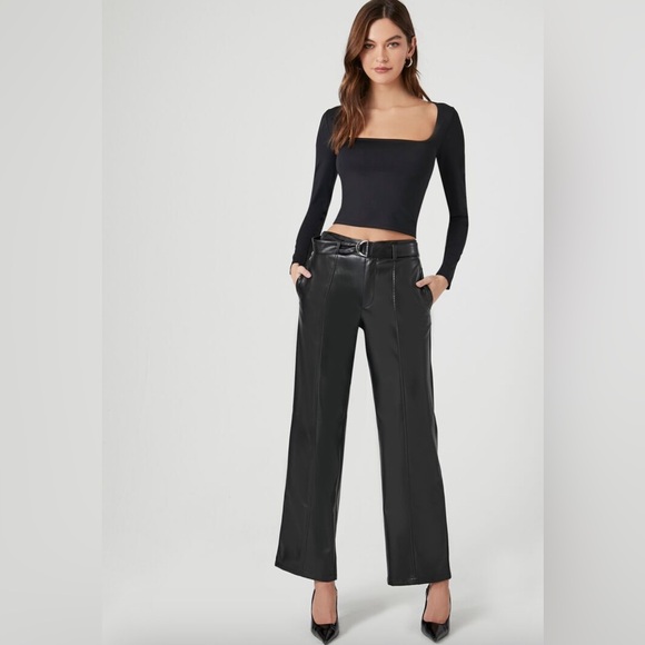 Forever 21 Faux Leather Belted Trouser Pants Size XL - Picture 5 of 8